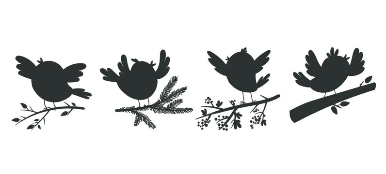 Shadow silhouette birds isolated set. Vector graphic design illustration