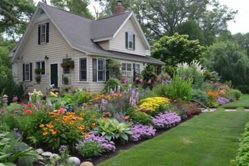 A house with a large garden in front of it