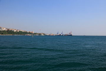Cityscape View from the water to buildings in the city of Istanbul 
