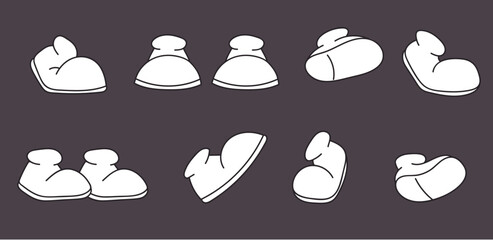 Cartoon leg retro vintage character comic mascot shoe isolated set. Vector flat graphic design illustration