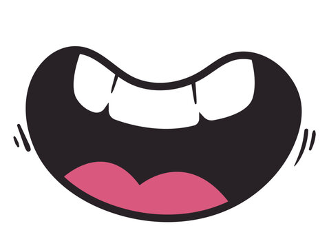 Retro style mouth smile cute cartoon doodle face expression isolated set. Vector graphic design element illustration