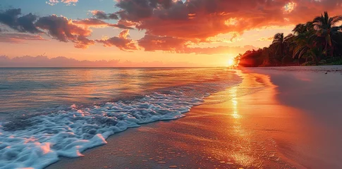 Foto op Canvas Beautiful beach landscape, featuring golden sands, azure waters, and a serene horizon. © maxdesign202