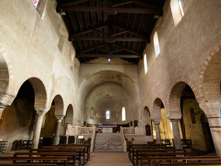 Medieval church of SS. Pietro e Paolo at Agliate, Brianza, Italy. interior