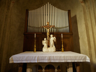 Medieval church of SS. Pietro e Paolo at Agliate, Brianza, Italy. interior