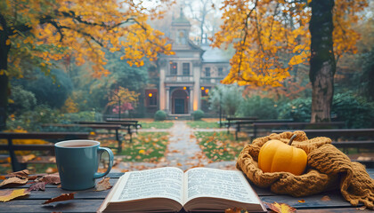 Drink and book on the table, April, National Poetry Month	