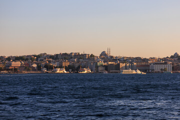 Fototapeta premium Cityscape View from the water to buildings in the city of Istanbul 