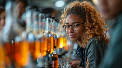 Woman in Glasses Standing at Bar