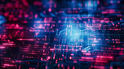 Obraz premium Digital Nexus: Illuminated Circuit Board Paths, Representing the Interconnectivity of Modern Technology