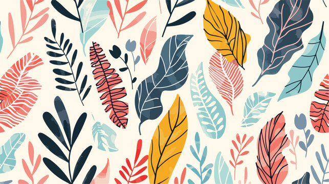 Abstract plant leaf art seamless pattern with colorf