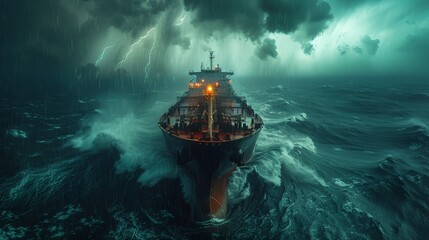 Fototapeta premium Large Ship Sailing in Vast Ocean