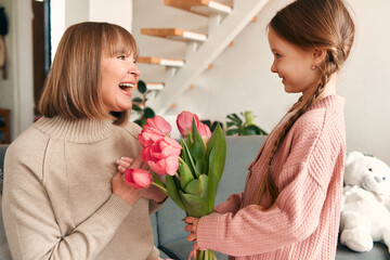 Family at home. Mom daughter and granddaughter at home.