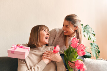 Family at home. Mom daughter and granddaughter at home.
