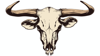 Animal skull with horns cow bull head isolated illus - obrazy, fototapety, plakaty