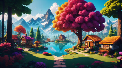 Step into a pixelated wonderland where the world is composed of vibrant, blocky pixels. Each...