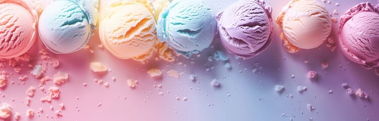 close up of a ice cream scoops in pastel color isolated 