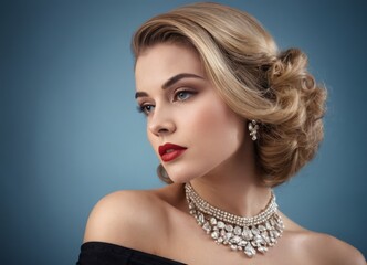 Portrait of woman. She has vintage make-up and vintage hairstyle - 750176469