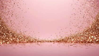 Glitter rose gold particles stage and light shine abstract background. Flickering particles with...