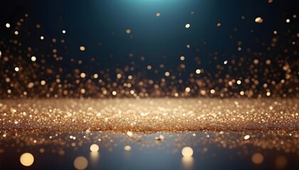 Fototapeta na wymiar Glitter gold particles stage and light shine abstract background. Flickering particles with bokeh effect. Gold glow particle abstract bokeh background.