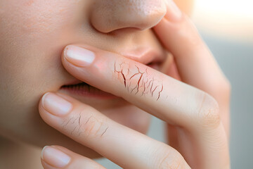 Naklejka premium Woman with dry skin on hand against light background, closeup