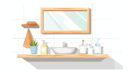 Bathroom mirror and shelf with toothbrush soap isola