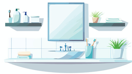 Bathroom mirror and shelf with toothbrush soap isola