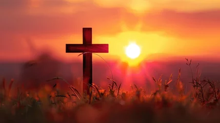 Fotobehang christian cross on sunset background © buraratn