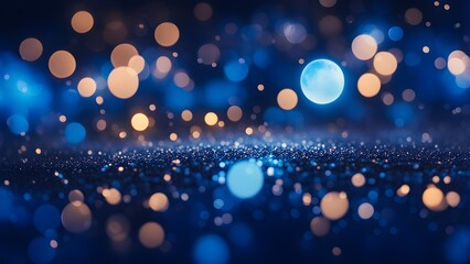 Glitter light blue particles stage and light shine abstract background. Flickering particles with bokeh effect. Blue glow particle abstract bokeh background; Generative AI	
 - obrazy, fototapety, plakaty