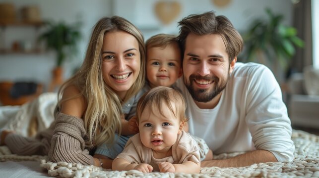 Beautiful Family in Modern Cozy Interior Generative AI