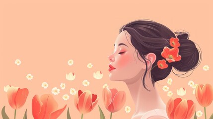 Obraz na płótnie Canvas Girl Celebrating International Women's Day with Flowers Generative AI