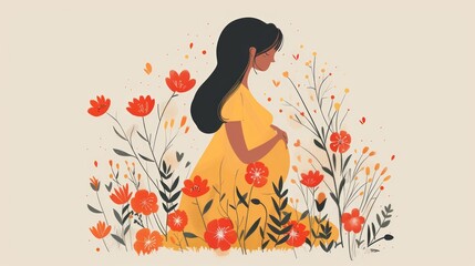 Pregnant Girl in Spring Flower Suit for Mother's Day Generative AI