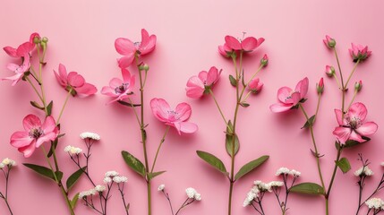 Flowers on Pink Background Generative AI