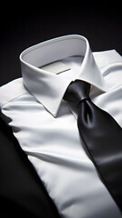 Refined Elegance Embodied: The Quintessential Black Tie on a Pristine White Shirt