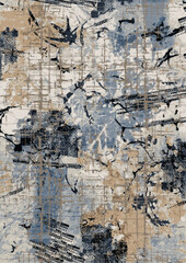 Abstract watercolor modern carpet pattern with grungy patchwork grid