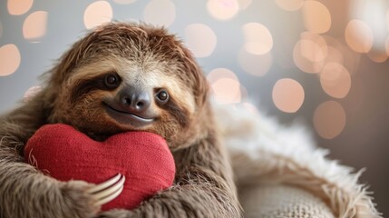 Cute Sloth Hugging Hearts Pillow - Perfect for Women's Day, Mother's Day, Valentine's Day, and Weddings Generative AI