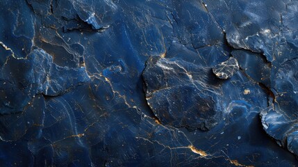  a close up of a rock wall with a blue pattered pattered surface and gold veining on the top of the rock, and bottom part of the wall. - obrazy, fototapety, plakaty