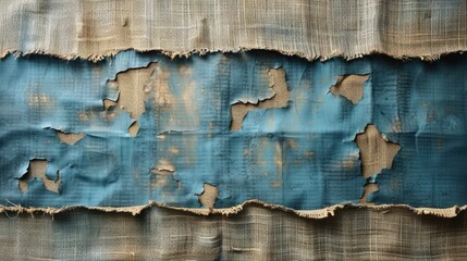  a close up of a piece of cloth with holes in the middle of it and blue paint on the outside of the fabric, and the inside of the fabric on the outside of the outside of the fabric. - obrazy, fototapety, plakaty