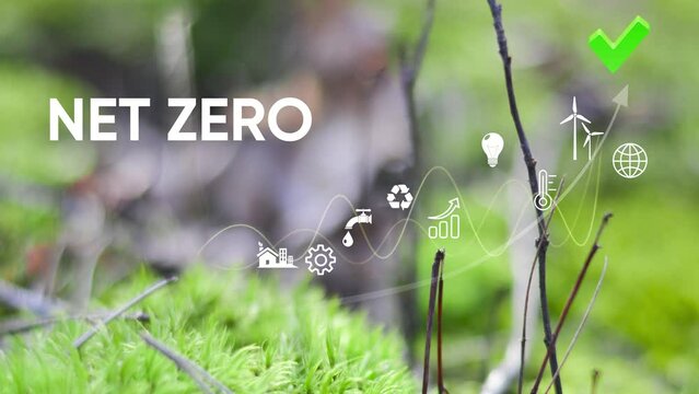 Net zero emission.Towards Zero carbon.Net zero emissions concept 2050 long term strategy.Growth chart with net zero icons. CO2 reduce.Environmental technology