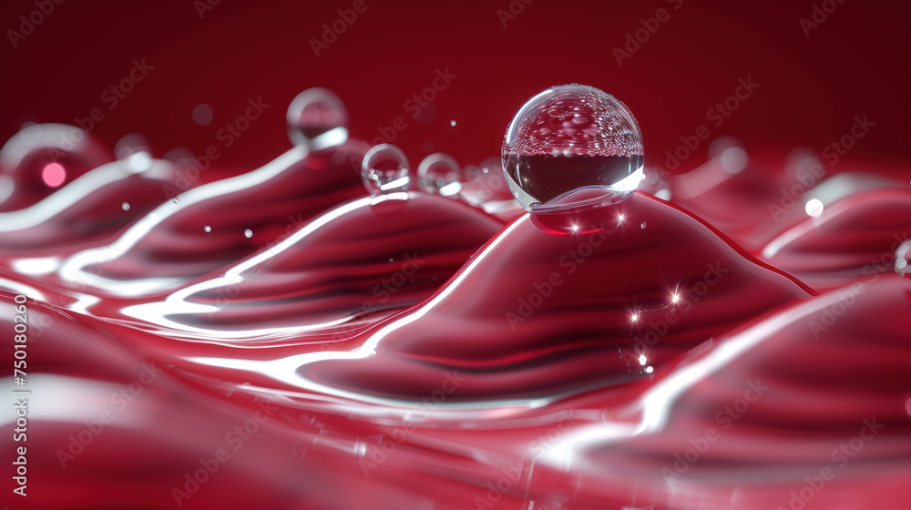 Poster a close up of a red liquid with a drop of water in the middle of the drop is a red liquid with a dro