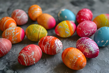 Fototapeta premium Colorful easter eggs on golden marble.