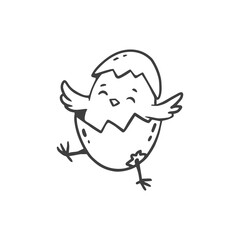 easter cartoon chick . Cute cartoon chicken hatched from the egg. Doodle style. Card for easter and spring. 