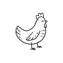 Cartoon hens isolated on white background. Doodle illustration. Bird for Easter, decor, invitation, cards, food packaging cover design, advertising banner, postcard. 