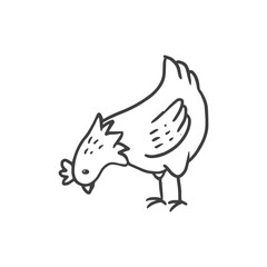 Cartoon hens isolated on white background. Doodle illustration. Bird for Easter, decor, invitation, cards, food packaging cover design, advertising banner, postcard.