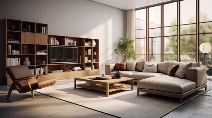 A modern living room with a modular furniture set that can be adjusted to fit any lifestyle