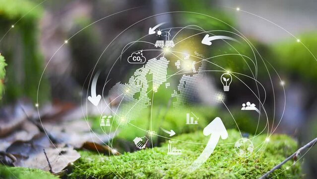 Environmental technology concept , green energy innovations, green technology, Green nature background Reduce CO2 emission concept. Digital icons. 4K corporate video