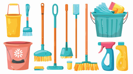 Bucket broom mop sponge brush spring cleaning tools - obrazy, fototapety, plakaty