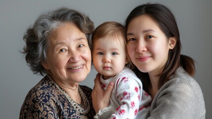 Portrait of charming beautiful friendly king supportive cute family members hugging each other isolated on gray background copyspace