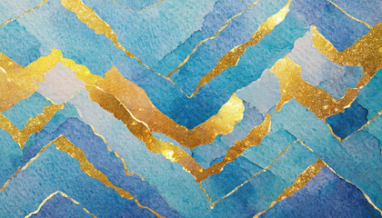 Blue and gold abstract watercolor painting