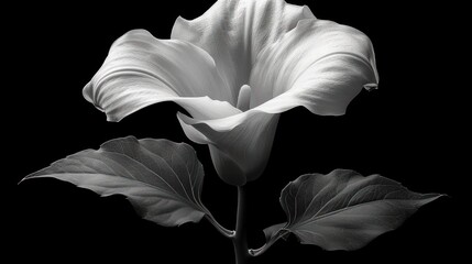  a black and white photo of a flower on a stem and a leaf on a stem on a stem on a stem on a stem on a stem on a stem on a stem on a stem on a black background.