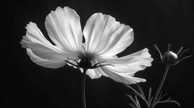  a black and white photo of a flower and a bud in the middle of the flower and a bud in the middle of the flower in the middle of the flower.