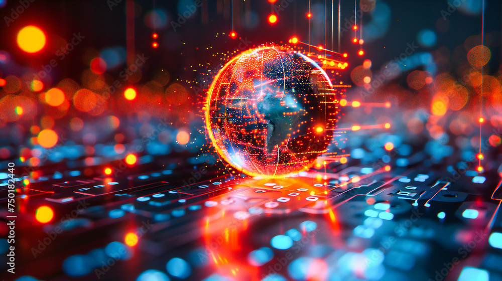 Poster digital globe: a networked world, illuminated by the light of connectivity and the boundless potenti